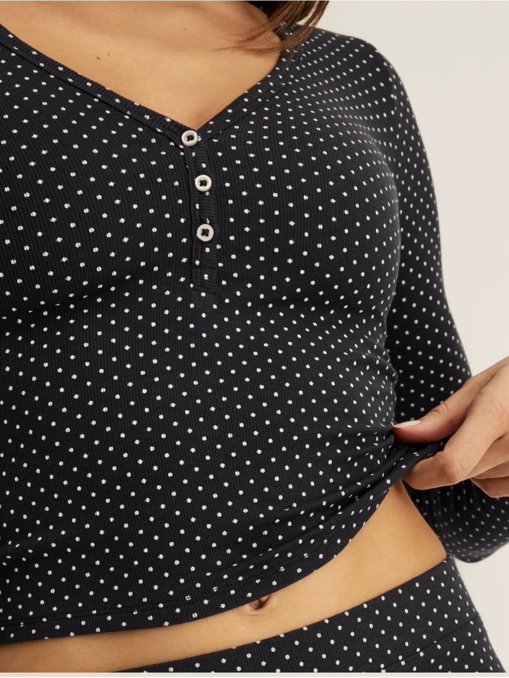 knix Black Polka Dot Long-Sleeve Crop Henley
